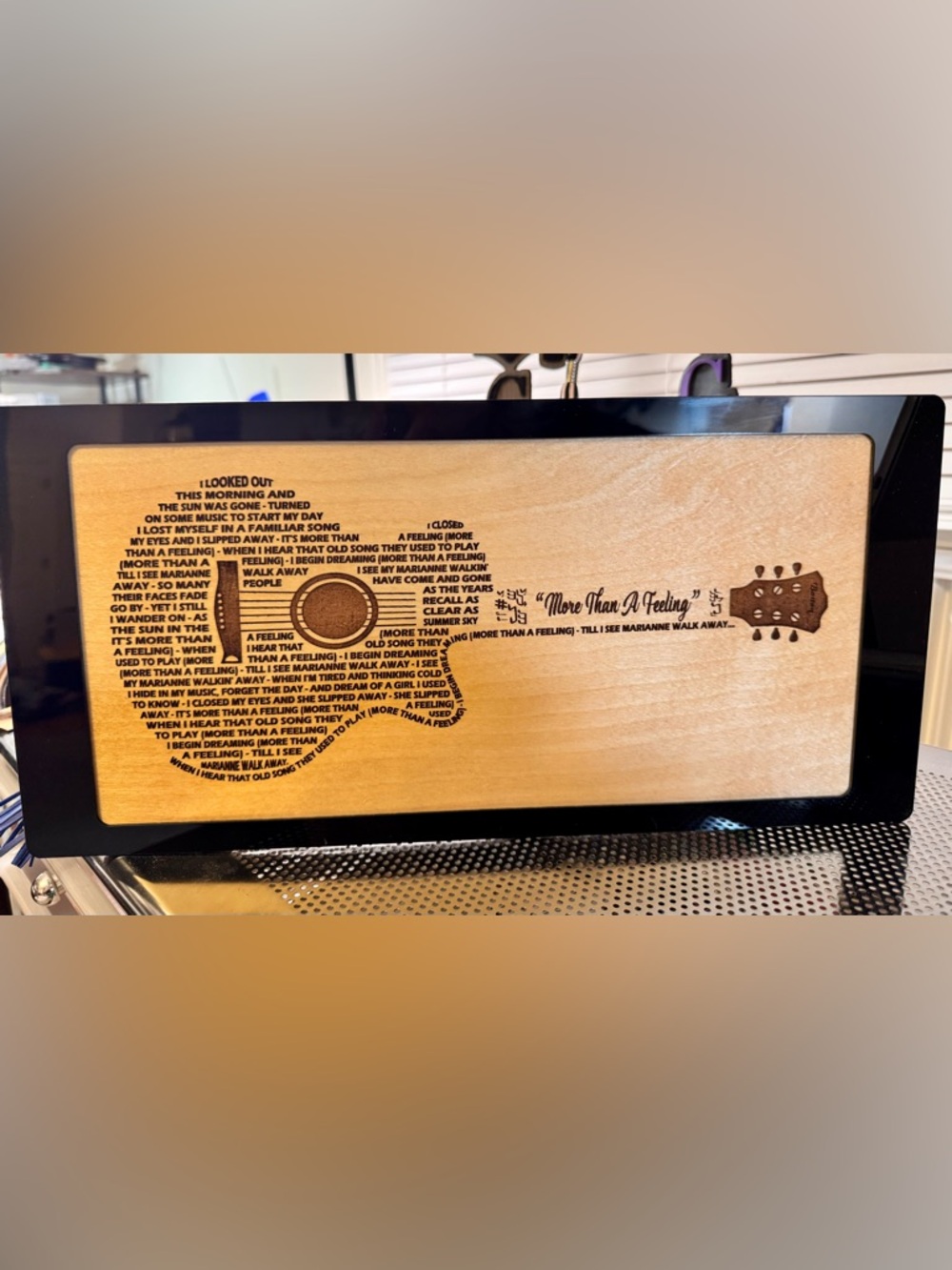 Hand Crafted Engraved Guitar Shaped Song Lyrics on wood your choice of song MTO